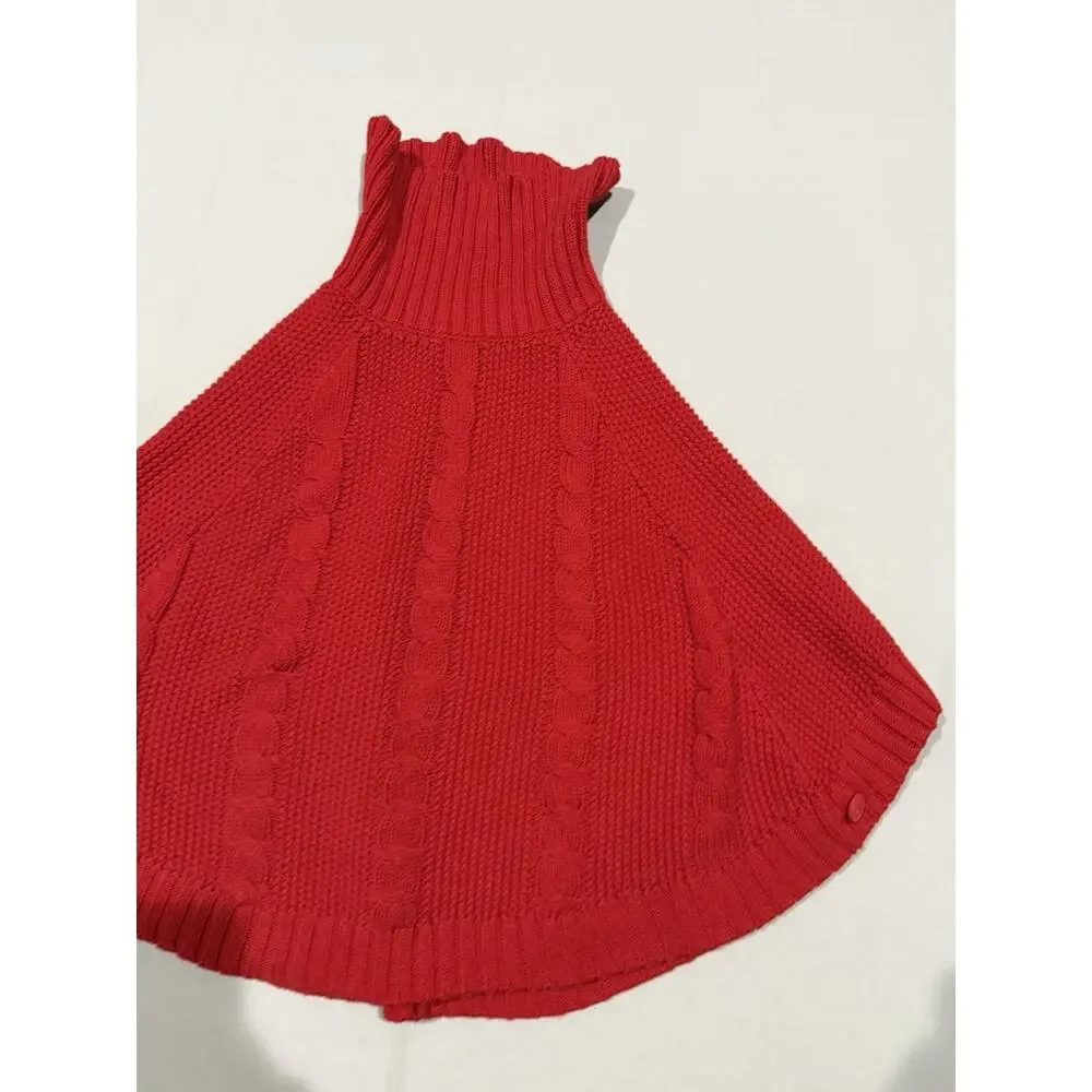 Carter's Girls Red Knit Cable Turtleneck Cape Sweater Size 12 Cotton Blend